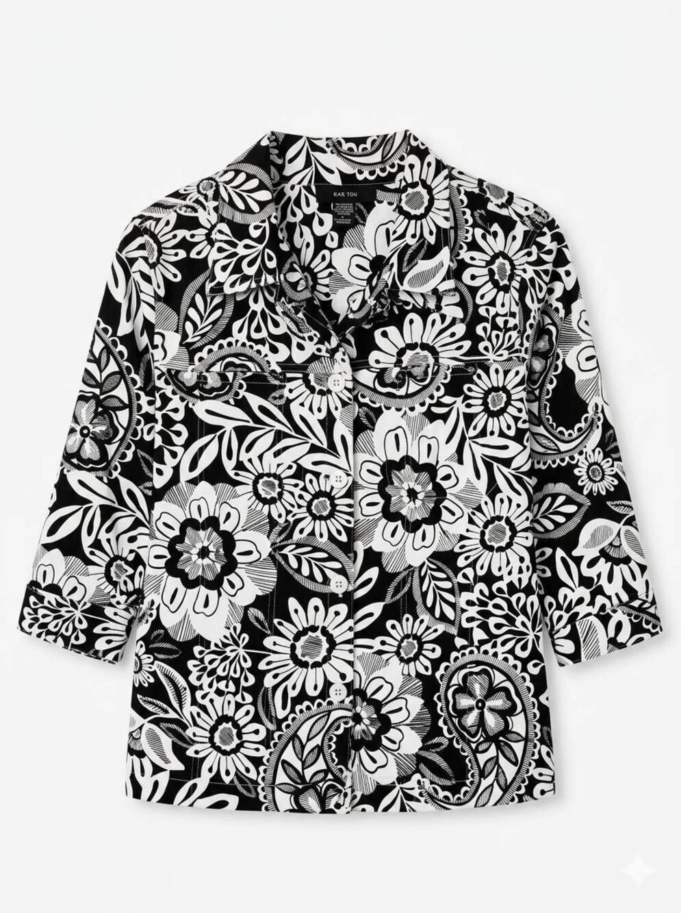 🔹️Kaktus Black & White Floral Print Button Front Jacket Large